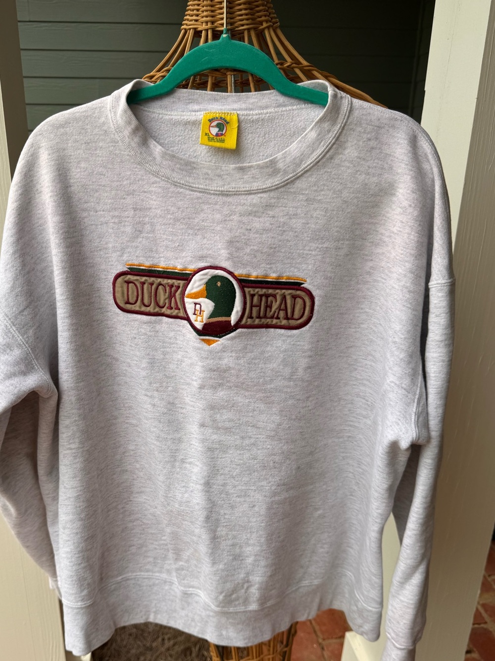 Vintage 90s Duck Head Sweatshirt XL Made USA Embroidered Logo Gray